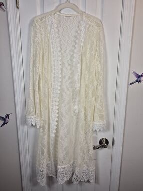 Full Circle Trends Lace Kimono Duster Cardigan Ivory XL Boho Festival Spring